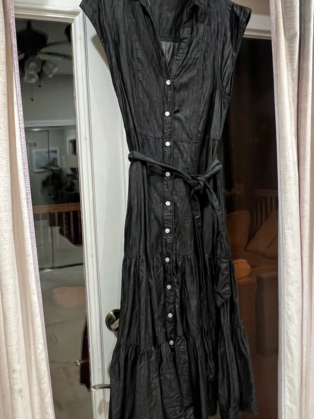 Elan Tiered Button-Front Midi Dress with Tie Waist